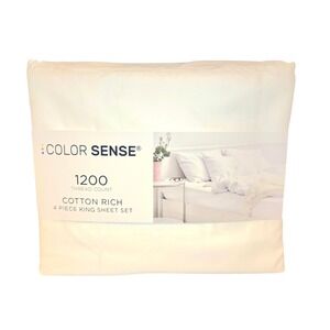 Color Sense Sheet Set King White 1200TC Cotton Rich 4pc True Grip Deep Pocket